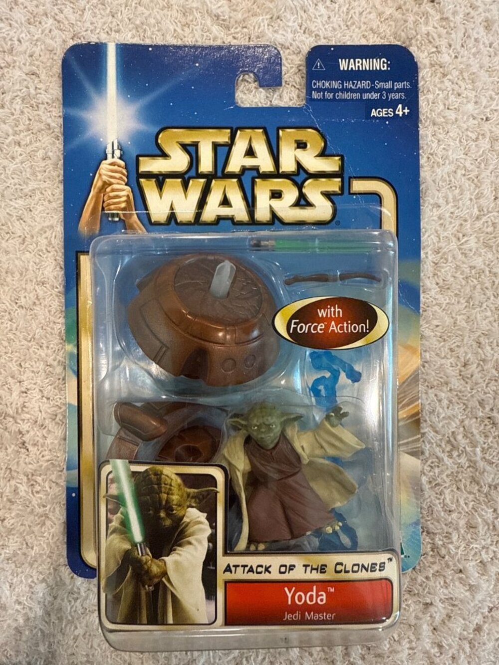 New Star Wars Attack Of The Clones Yoda Jedi Master Action Figure With Force Act